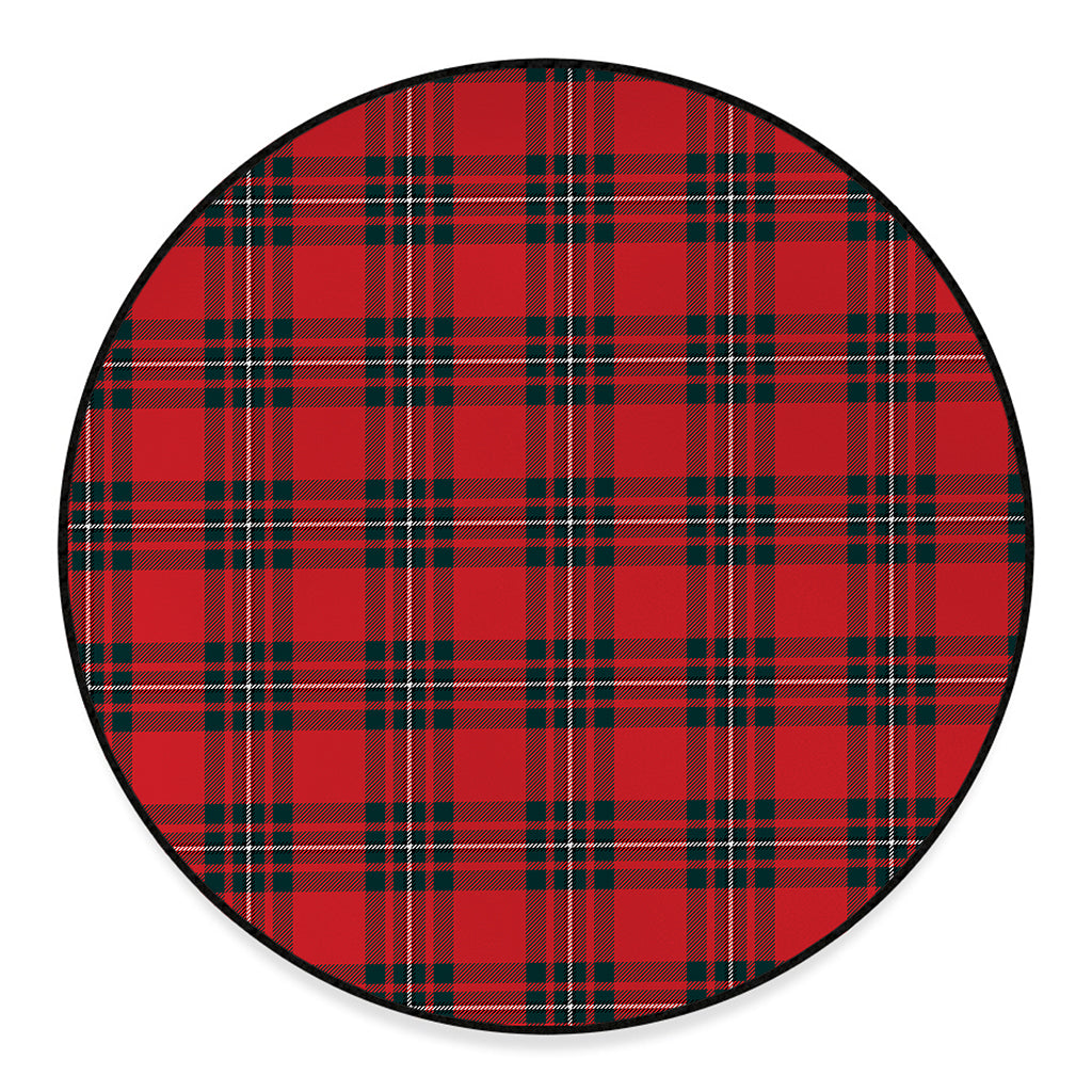 Red Scottish Tartan Pattern Print Round Floor Mat