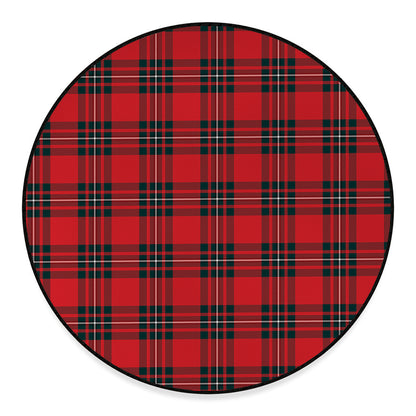 Red Scottish Tartan Pattern Print Round Floor Mat