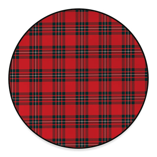 Red Scottish Tartan Pattern Print Round Floor Mat