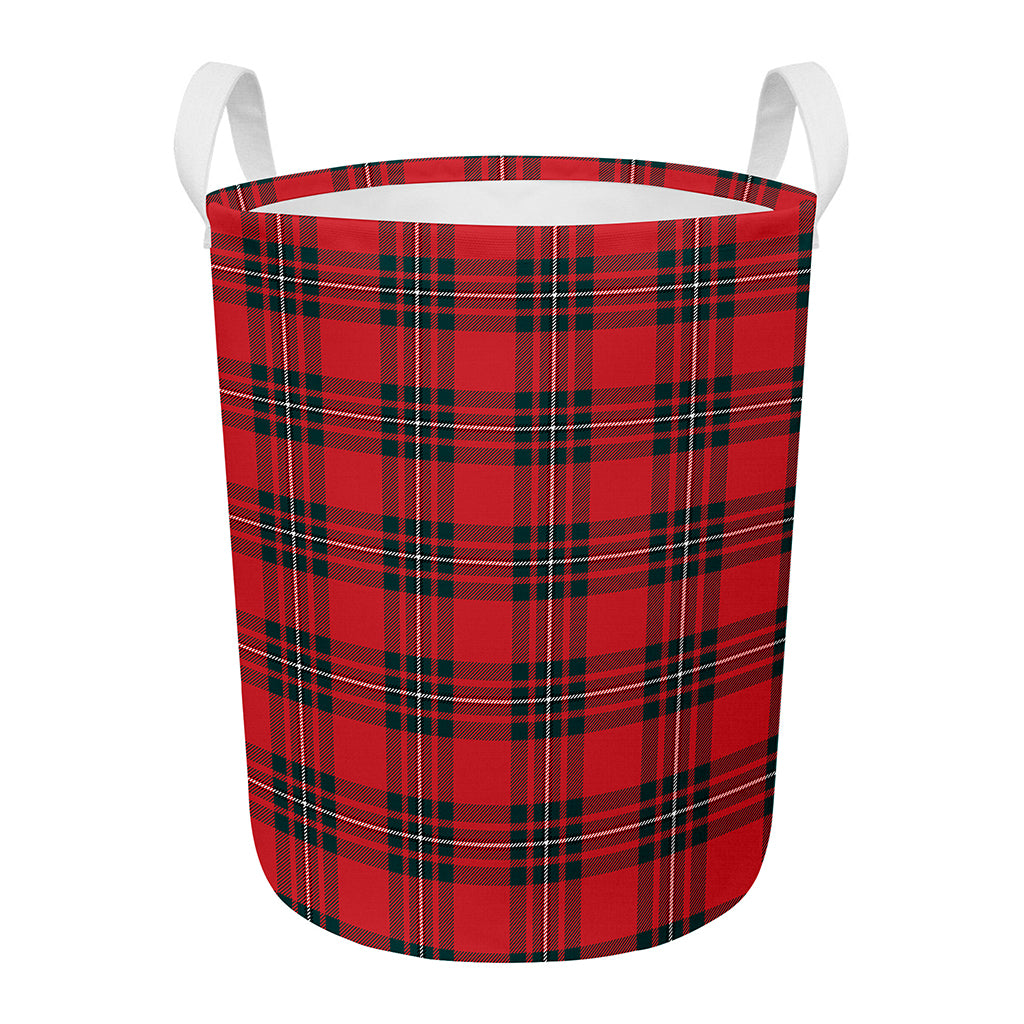 Red Scottish Tartan Pattern Print Round Laundry Basket