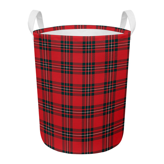 Red Scottish Tartan Pattern Print Round Laundry Basket