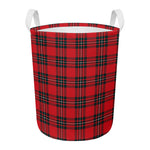 Red Scottish Tartan Pattern Print Round Laundry Basket