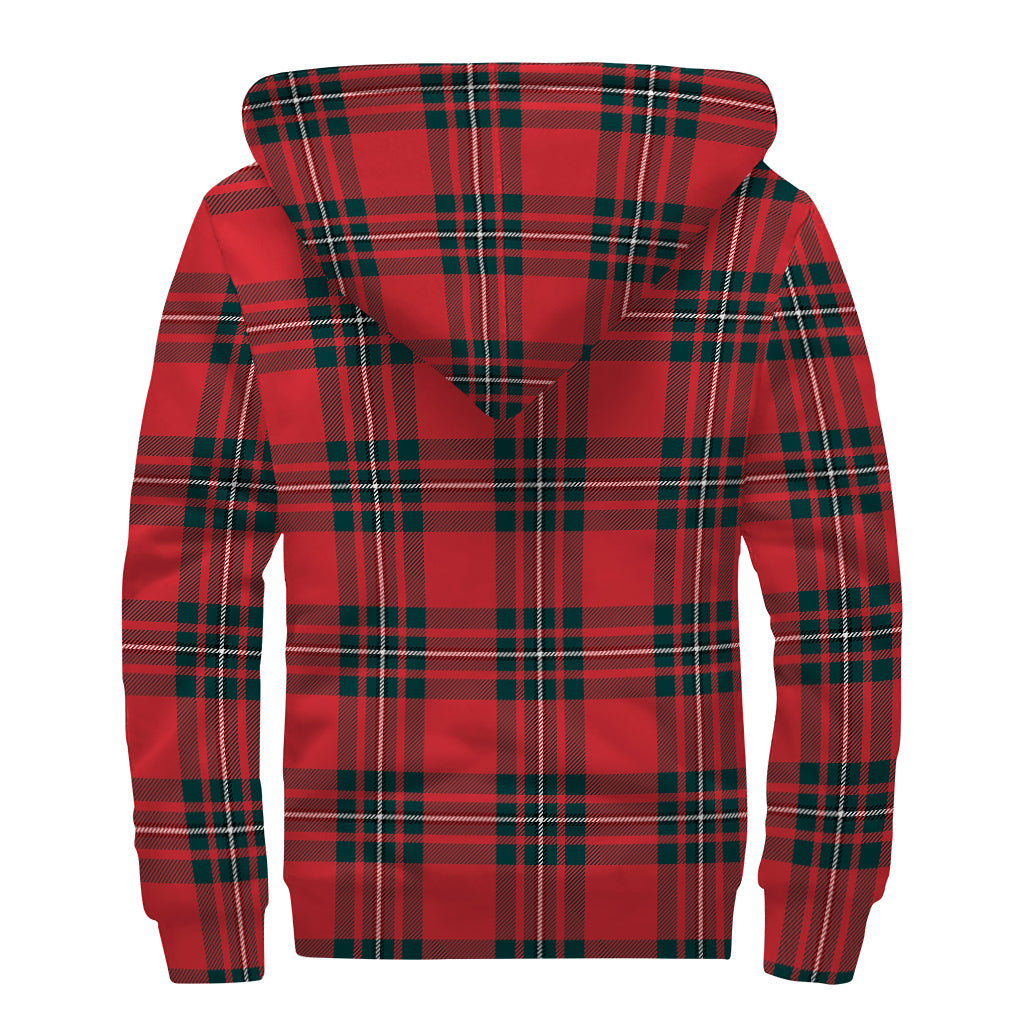 Red Scottish Tartan Pattern Print Sherpa Lined Zip Up Hoodie