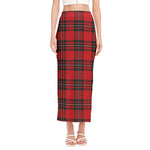 Red Scottish Tartan Pattern Print Side Slit Maxi Skirt