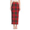 Red Scottish Tartan Pattern Print Side Slit Maxi Skirt