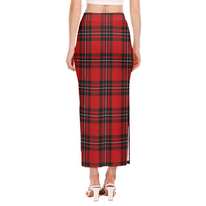 Red Scottish Tartan Pattern Print Side Slit Maxi Skirt