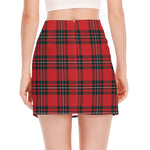 Red Scottish Tartan Pattern Print Side Slit Mini Skirt