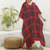 Red Scottish Tartan Pattern Print Silk V-Neck Kaftan Dress