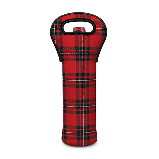 Red Scottish Tartan Pattern Print Single Neoprene Wine Tote