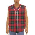 Red Scottish Tartan Pattern Print Sleeveless Baseball Jersey
