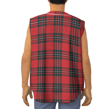 Red Scottish Tartan Pattern Print Sleeveless Baseball Jersey