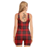 Red Scottish Tartan Pattern Print Sleeveless One Piece Swimsuit