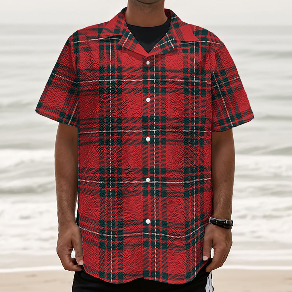 Red Scottish Tartan Pattern Print Textured Short Sleeve Shirt