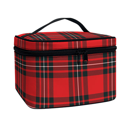 Red Scottish Tartan Pattern Print Travel Makeup Bag