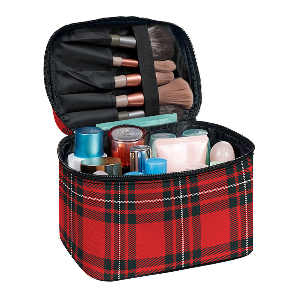 Red Scottish Tartan Pattern Print Travel Makeup Bag