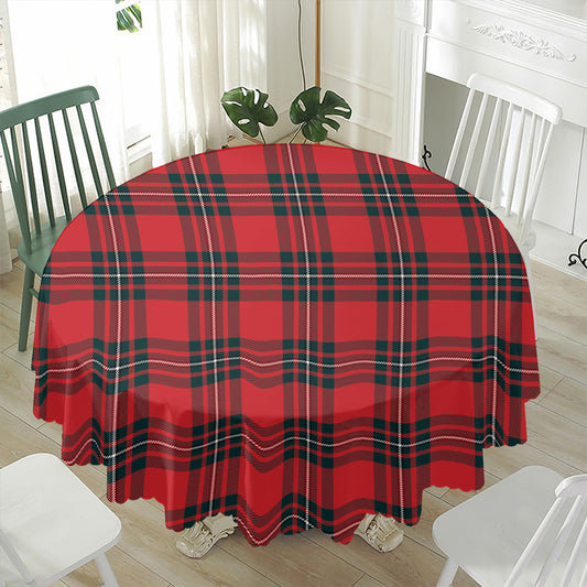 Red Scottish Tartan Pattern Print Waterproof Round Tablecloth