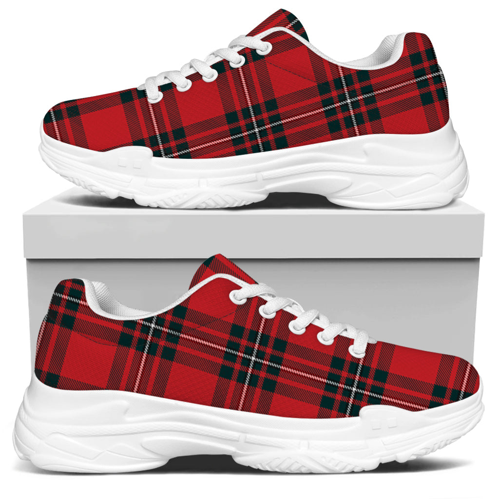 Red Scottish Tartan Pattern Print White Chunky Shoes