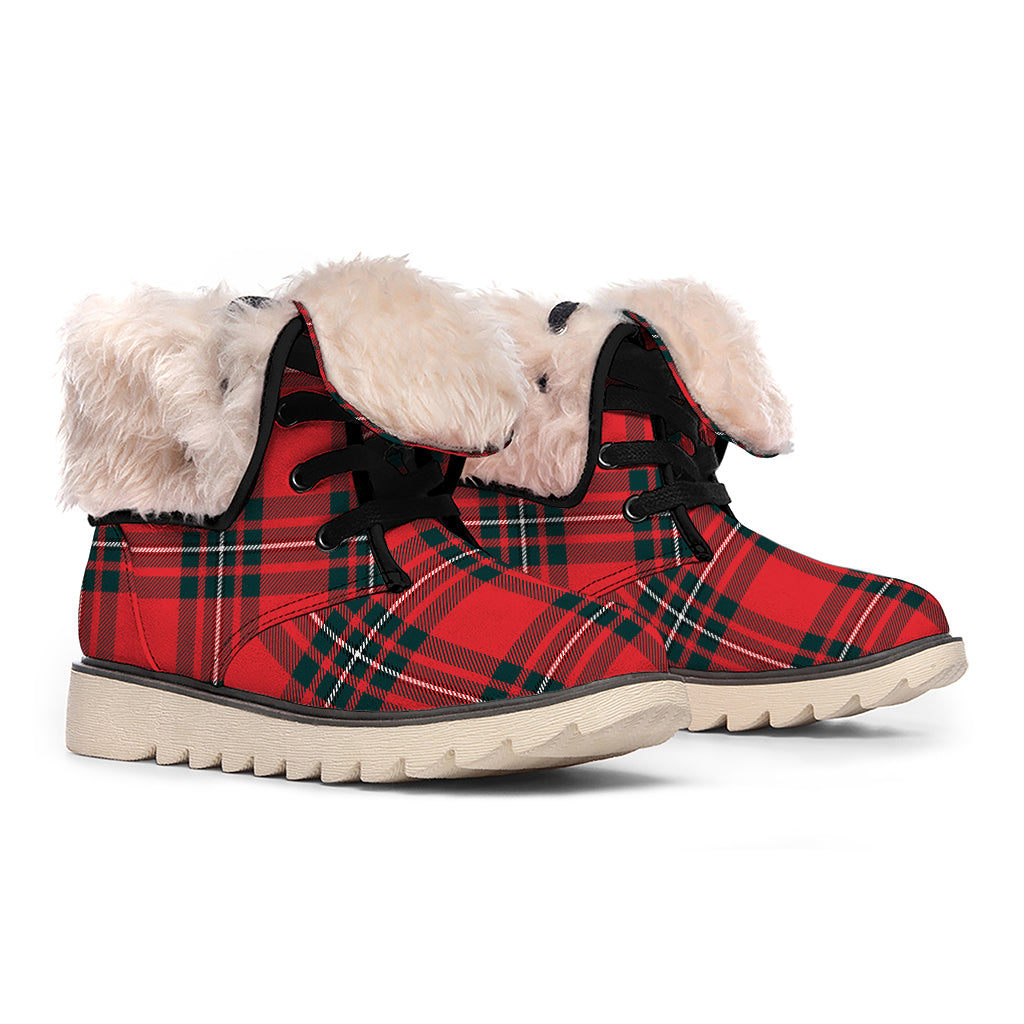 Red Scottish Tartan Pattern Print Winter Boots