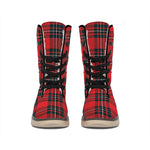 Red Scottish Tartan Pattern Print Winter Boots