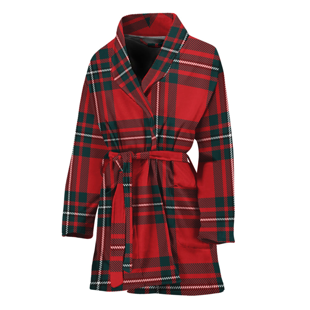 Red Scottish Tartan Pattern Print Women's Bathrobe