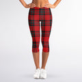 Red Scottish Tartan Pattern Print Women's Capri Leggings