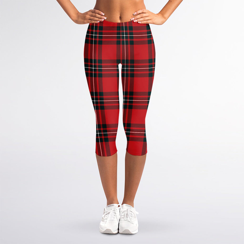 Red Scottish Tartan Pattern Print Women's Capri Leggings