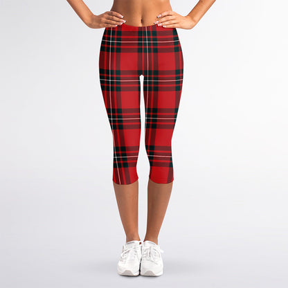 Red Scottish Tartan Pattern Print Women's Capri Leggings