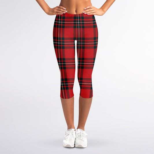 Red Scottish Tartan Pattern Print Women's Capri Leggings