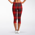 Red Scottish Tartan Pattern Print Women's Capri Leggings