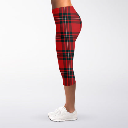 Red Scottish Tartan Pattern Print Women's Capri Leggings