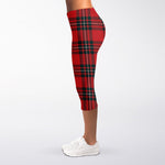 Red Scottish Tartan Pattern Print Women's Capri Leggings