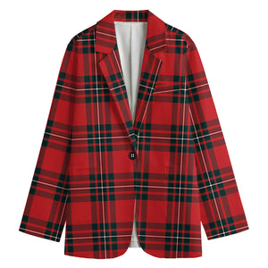 Red Scottish Tartan Pattern Print Women's Cotton Blazer