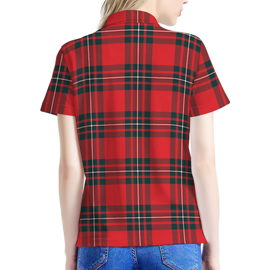 Red Scottish Tartan Pattern Print Women's Polo Shirt