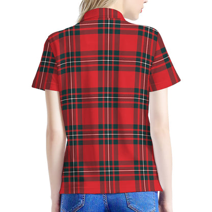 Red Scottish Tartan Pattern Print Women's Polo Shirt