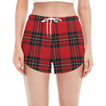 Red Scottish Tartan Pattern Print Women's Split Running Shorts