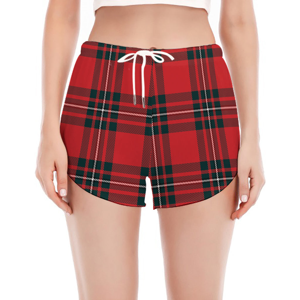 Red Scottish Tartan Pattern Print Women's Split Running Shorts