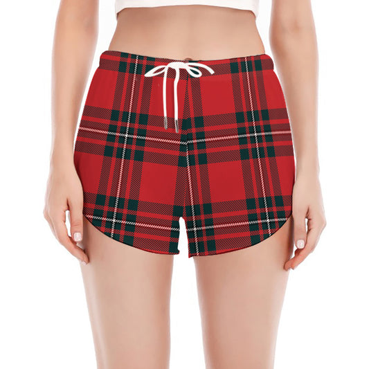 Red Scottish Tartan Pattern Print Women's Split Running Shorts