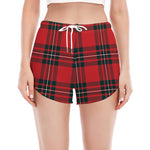 Red Scottish Tartan Pattern Print Women's Split Running Shorts