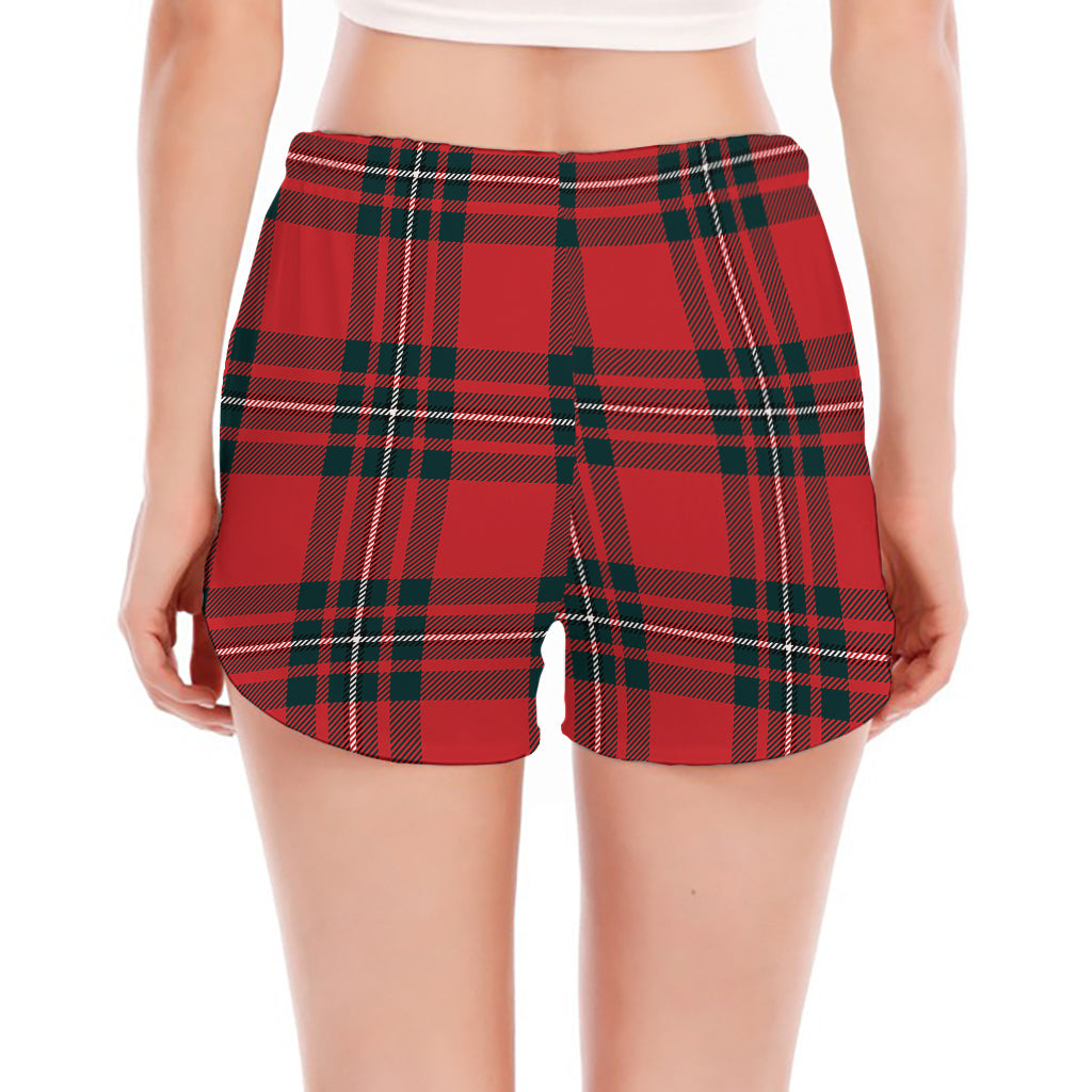 Red Scottish Tartan Pattern Print Women's Split Running Shorts