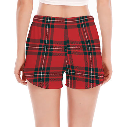 Red Scottish Tartan Pattern Print Women's Split Running Shorts