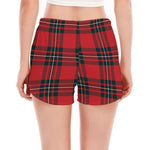 Red Scottish Tartan Pattern Print Women's Split Running Shorts