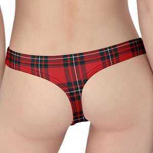 Red Scottish Tartan Pattern Print Women's Thong