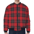 Red Scottish Tartan Pattern Print Zip Sleeve Bomber Jacket