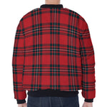 Red Scottish Tartan Pattern Print Zip Sleeve Bomber Jacket