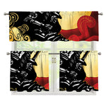 Red Sky And Golden Sun Samurai Print 3 Piece Kitchen Curtains