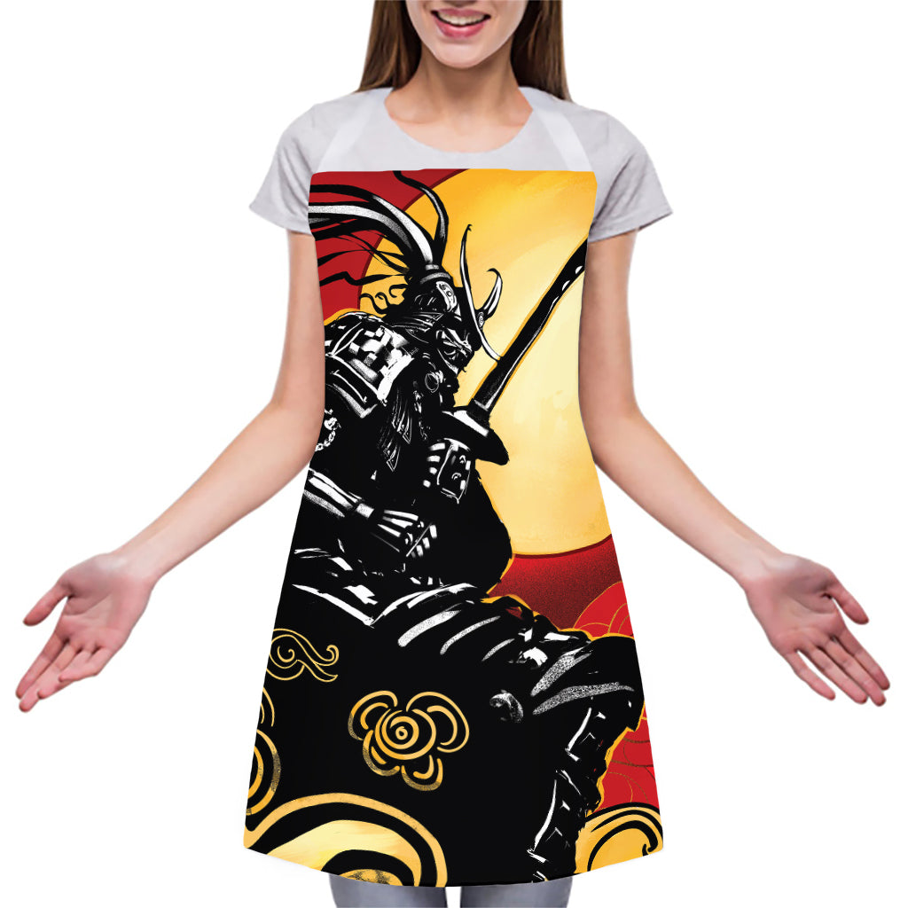 Red Sky And Golden Sun Samurai Print Adjustable Apron