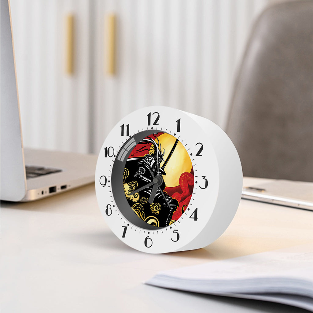 Red Sky And Golden Sun Samurai Print Alarm Clock