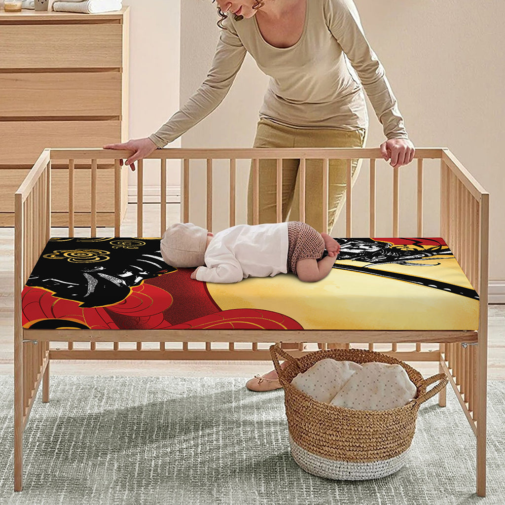 Red Sky And Golden Sun Samurai Print Baby Crib Sheet