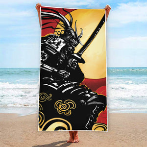 Red Sky And Golden Sun Samurai Print Beach Towel