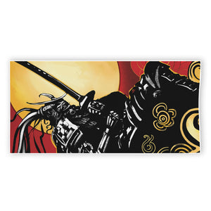 Red Sky And Golden Sun Samurai Print Beach Towel